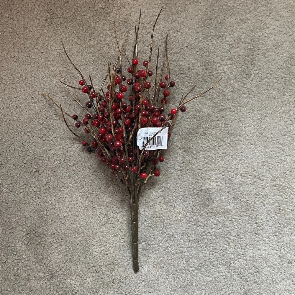 New Red Berry Bush Decorative Stem